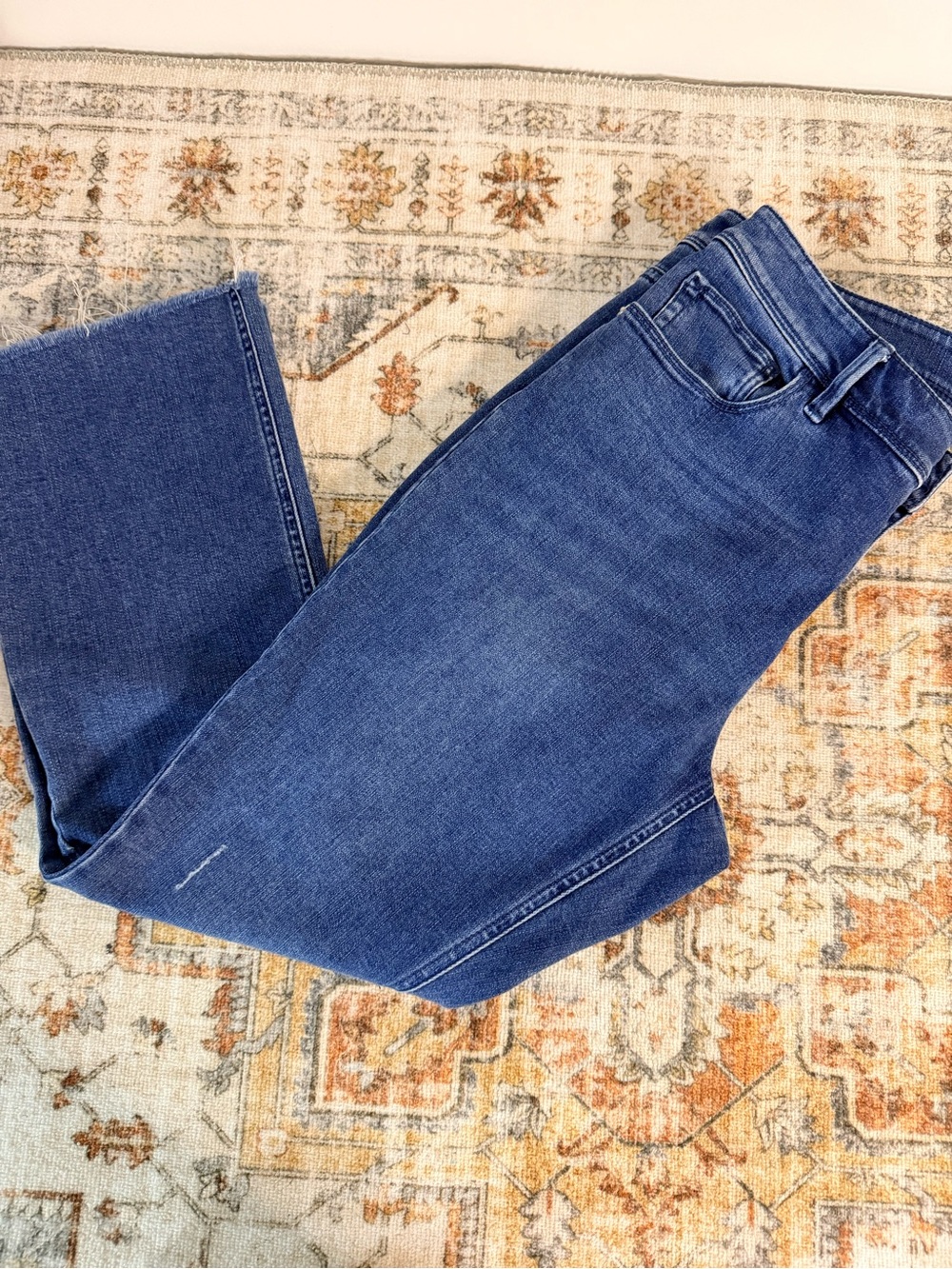J. Jill medium wash kick flare jeans frayed hem